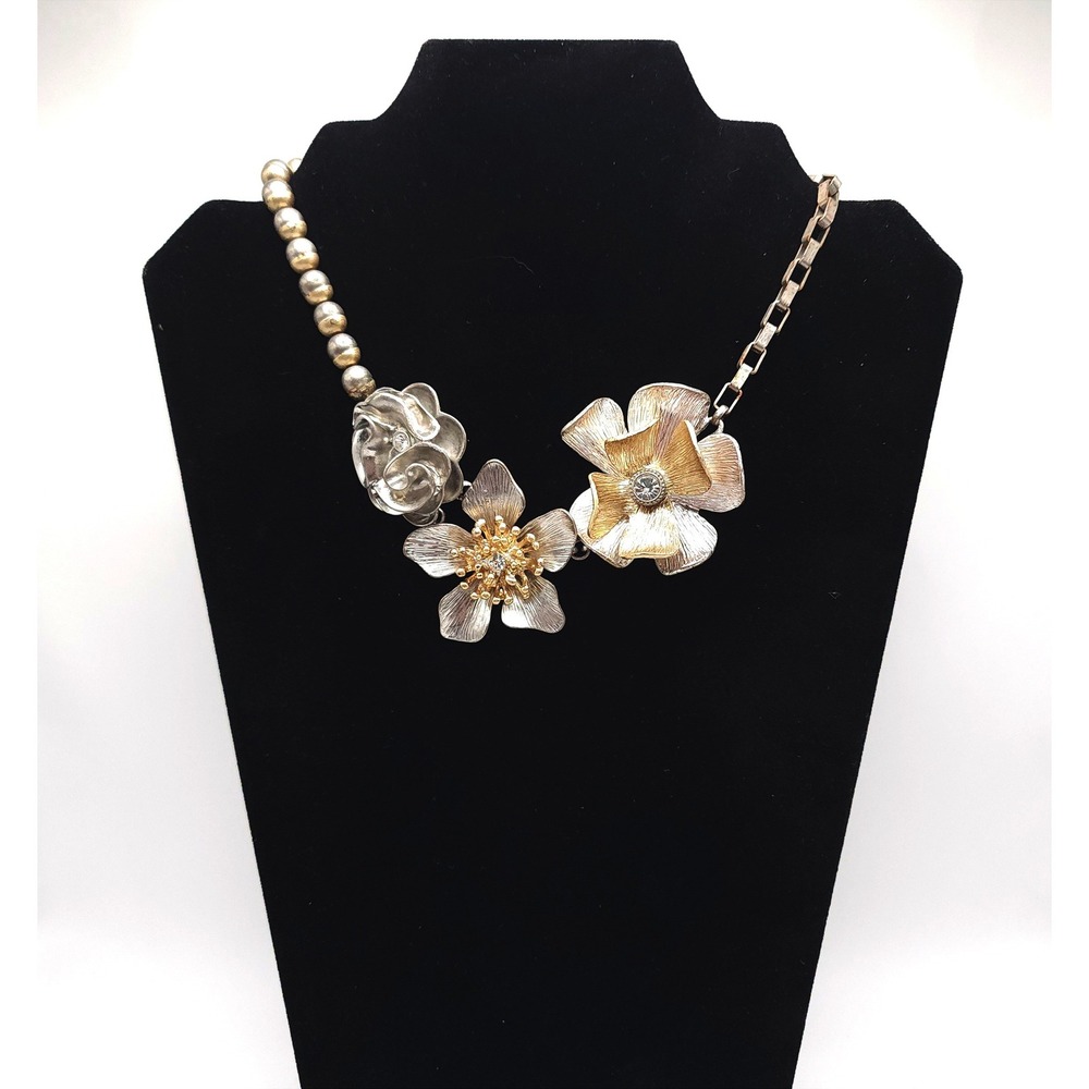 Jessica Simpson Spring Ruffle Two-Tone Floral Statement Collar Necklace 16-18"